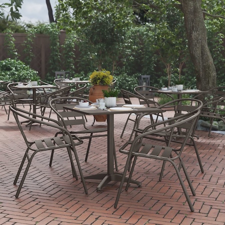 Flash Furniture Lila 27.5in Bronze Square Aluminum Indoor-Outdoor Table Set with 4 Bronze Slat Back Chairs TLH-ALUM-28SQ-017BZ4-GG